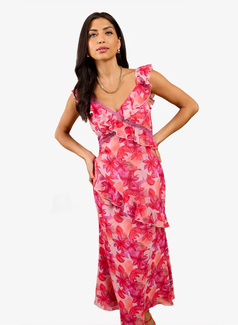 Little Mistress  Floral Ruffle Midi Dress for Women | Best Price UAE